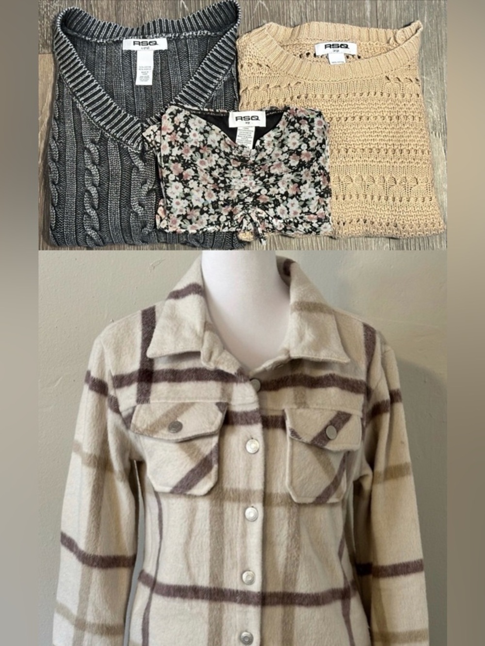 Lot of RSQ Apparel - Jacket, Two Knit Sweaters, Floral Patterned Top Girls Large